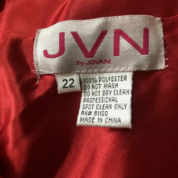 JVN by Jovani 22W red satin beaded illusion neck line formal prom NWT - Picture 8 of 8